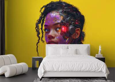 a close up of a woman with dreadlocks and a red shirt Wall mural