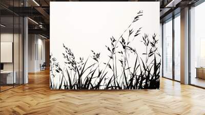 tall grass in silhouette against a white sky with a bird flying overhead Wall mural