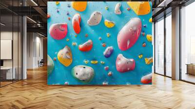 there are many different colored rocks on the wall of a climbing gym Wall mural