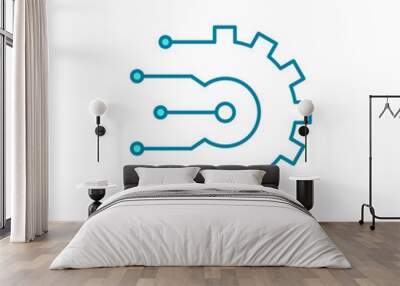 Artificial intelligence gear line icon. Machine learning process. Automation and industry 4.0 revolution. Digital transformation. Smart future business technology. Vector illustration, flat, clip art. Wall mural