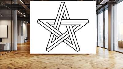 Impossible star outline. Impossible shape pentagram on white background. Five pointed star sign. Abstract symbol. Optical illusion geometric shape. Five end star with weave sides.Vector illustration.  Wall mural