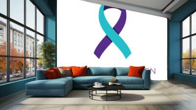 Suicide prevention ribbon. Purple and turquoise color. Disease prevention, diagnosis, treatment, cure and support campaign. Depression consequences awareness. Vector illustration, flat, clip art.  Wall mural