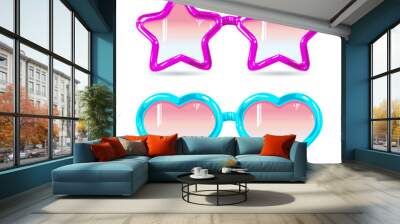 glasses style disco glasses in the shape of hearts and stars in purple and blue Wall mural