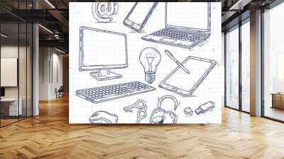 Vector set of hand drawn icons computer technology Wall mural