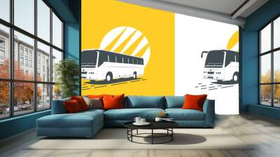 Black and white bus in yellow background. Wall mural