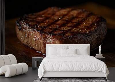 juicy steak on a wooden board Wall mural