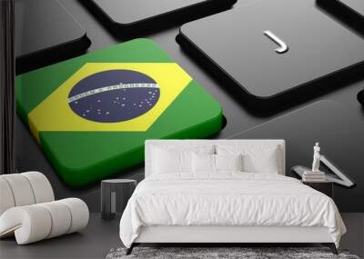 Brazil - Flag on Button of Black Keyboard. Wall mural