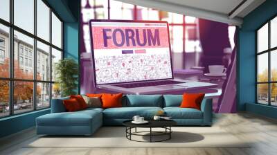 Forum Concept - Closeup on Landing Page of Laptop Screen in Modern Office Workplace. Toned Image with Selective Focus. 3D Render. Wall mural