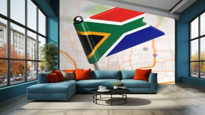 South Africa Small Flag on a Map Background. Wall mural