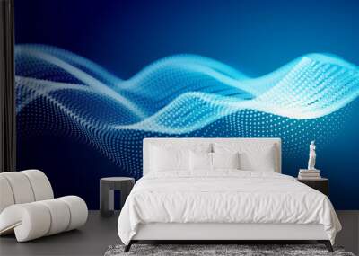 Abstract blue digital landscape with flowing particles. Cyber or technology background. Wall mural