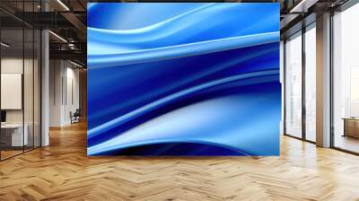 Abstract blue wallpaper with smooth waves on dark background Wall mural