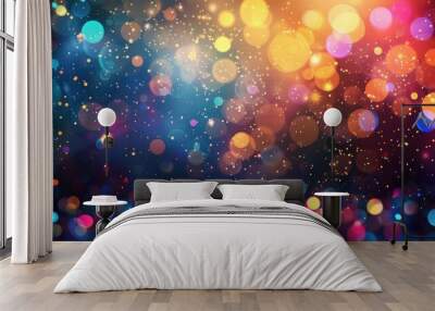 An array of glittering bokeh lights in multiple colors against a dark background, creating a vibrant and festive atmosphere. Wall mural