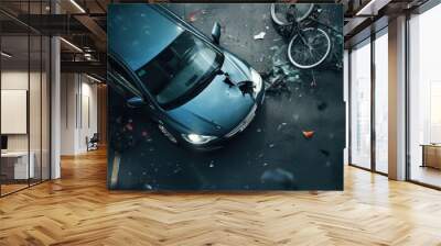 Car and bicycle crash. Wall mural