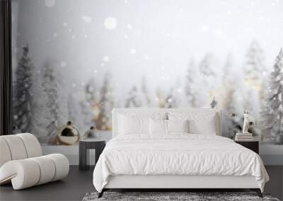 Christmas banner with blank space for text, xmas tree and sparkle bokeh lights on white canvas background Wall mural