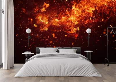 Close up fire on dark red background Wall mural