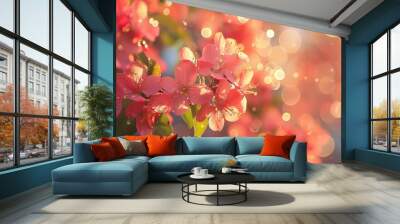 Close-up of pink blossoms against a soft bokeh background, highlighting the beauty and delicacy of springtime flowers. Wall mural