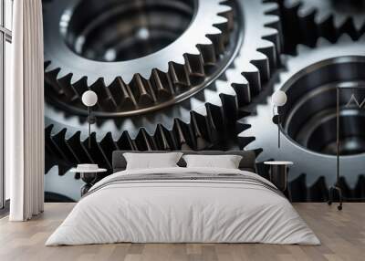 Close-up of stainless steel gears  Wall mural