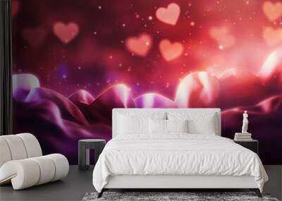 Dark red and purple Valentine's day background with beautiful bokeh and blurred heart Wall mural