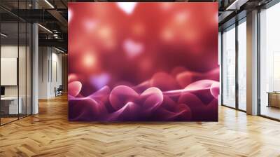 Dark red and purple Valentine's day background with beautiful bokeh and blurred heart Wall mural