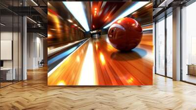 Fast-moving bowling ball on a shiny lane with motion blur effect. Wall mural