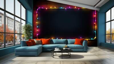 Frame of multicolored led bulbs on black background Wall mural