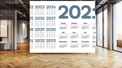 German Calendar for 2021-2033. Week starts on Monday Wall mural