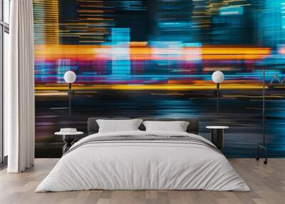 Long exposure of city lights capturing the dynamic pace of urban life. Wall mural