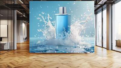 Water splashes out of a blue perfume bottle in an elegant and dynamic display Wall mural