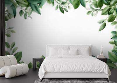 White background frame with many green leaves  Wall mural