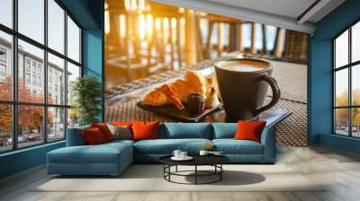 Coffee latte with croissant Wall mural