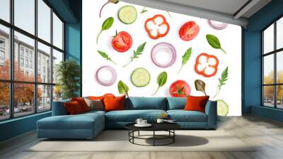 Pattern made of tomato, cucumber, onion rings Wall mural