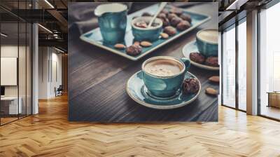 Two cup of coffee and with chocolate cookies Wall mural