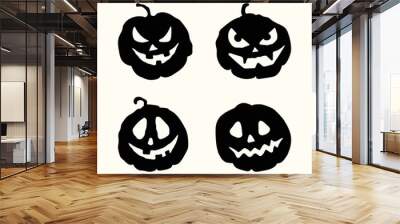 Halloween silhouette spooky face pumpkins set Wall mural