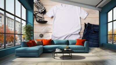 Women’s T-shirt mockup with Wall mural