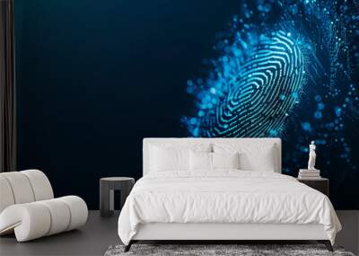  A digital fingerprint with colorful particles dispersing from it, set against a dark background, symbolizing data and digital transformation Wall mural