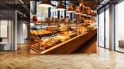 Bakery and Pastry Shop Interior with Fresh Dessert Display and Tempting Treats Wall mural