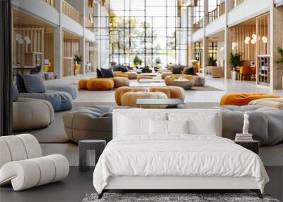 Contemporary Lobby Design with Modern Sofa, Stylish Furniture, and Luxurious Interior, Elegant Space Wall mural