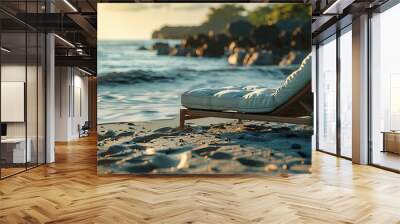 Solitary Man Relaxing on a Tropical Beach at Sunset, Peaceful Moment Capturing the Essence of Vacation Wall mural