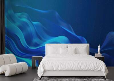 Blue abstract flowing waveforms on a dark background. Design for banner, wallpaper, poster. Wall mural