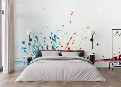 Colorful paint splashes on white background in mid-air. High-speed photography capturing liquid motion. Wall mural