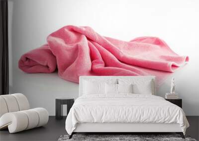 Crumpled pink towel on white background. Studio product photography for design and print. Wall mural