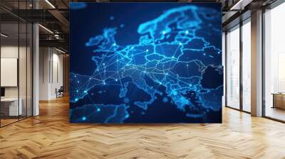 Futuristic Digital Representation of a Network Across The World in Blue Tones at Night Wall mural