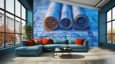 Pencil and blueprint Wall mural