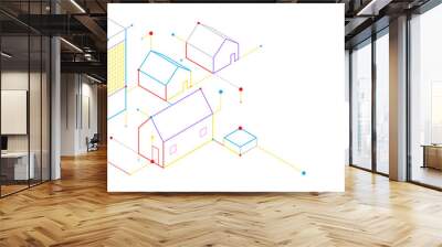 Digital geometric tech building elements abstract background Wall mural