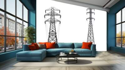 set of a detailed base and structure of a transmission tower on a transparent background  Wall mural