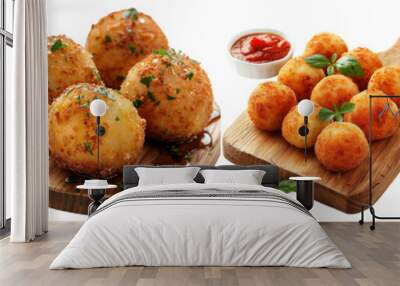 Set of A fried arancini in board, Italian food. on a transparent background Wall mural