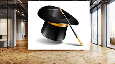 Magic hat and wand isolated on white Wall mural