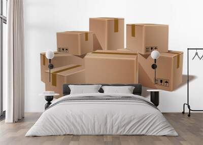 Pile of stacked sealed goods cardboard boxes. Wall mural