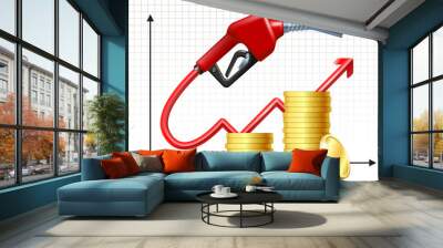 Rising Price of Gas. Fuel handle pump nozzle with hose like price rises chart Wall mural