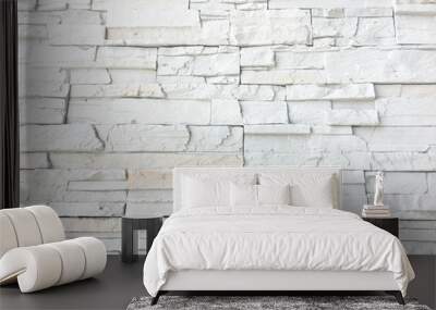 Seamless texture of white decorative stacked stone, natural stone cladding Wall mural